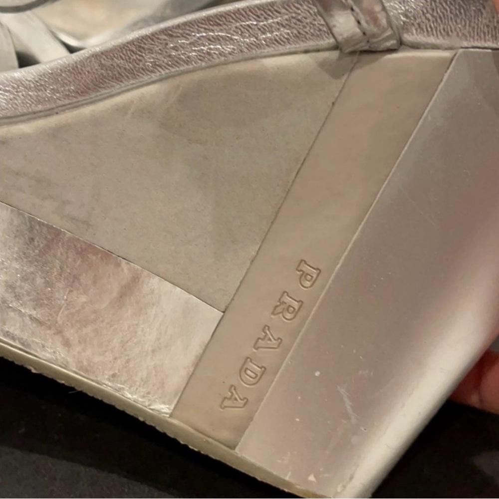 Prada Metallic Silver Wedge Sandals - Picture 7 of 9